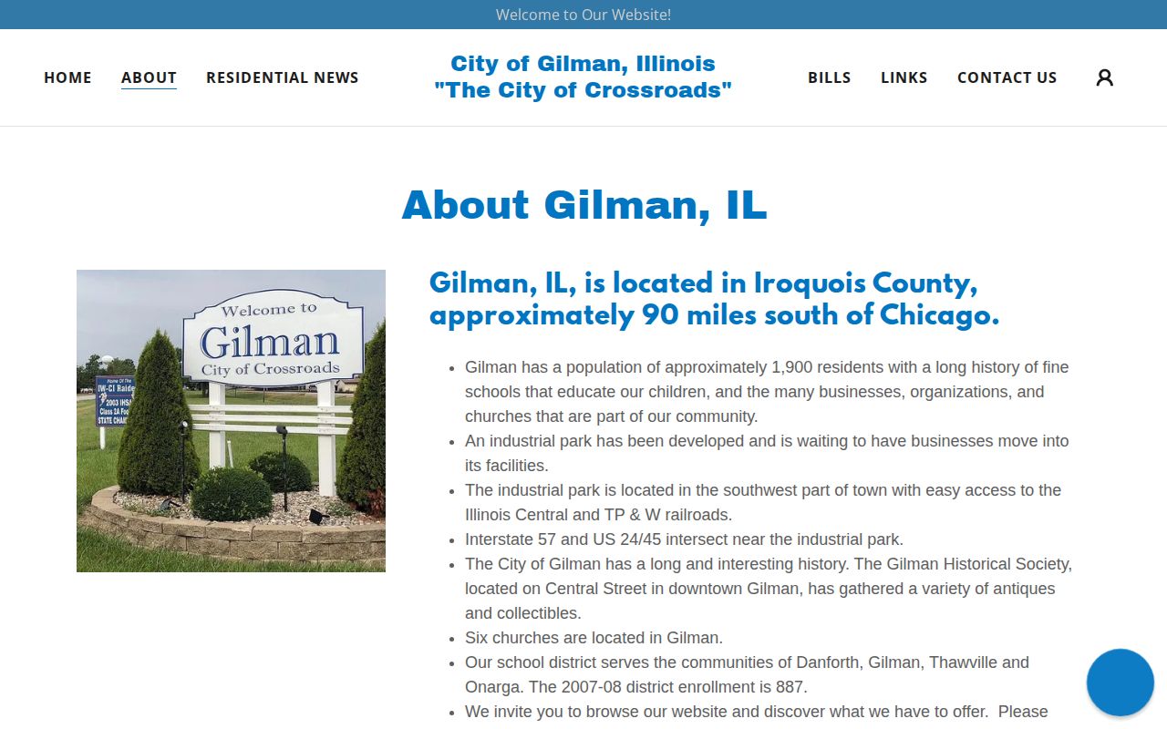 Official City of Gilman page describing county police protection since 2021