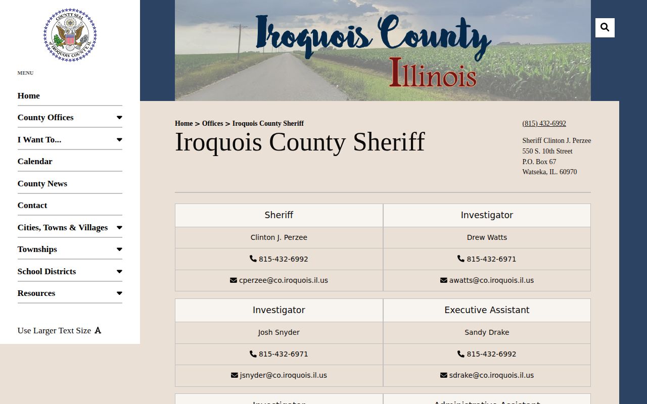 Official Iroquois County Sheriff’s Office page with jail contact information