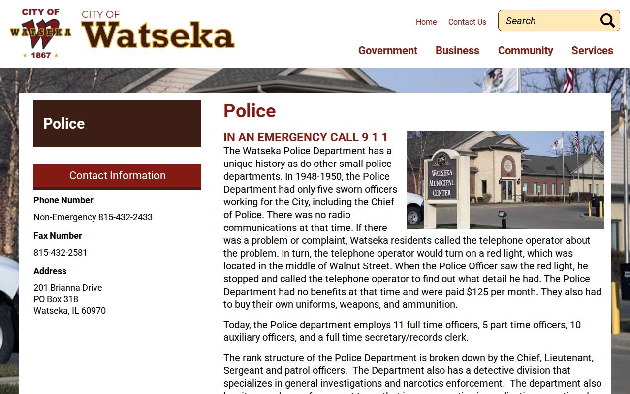Official Watseka Police Department webpage with department and contact information