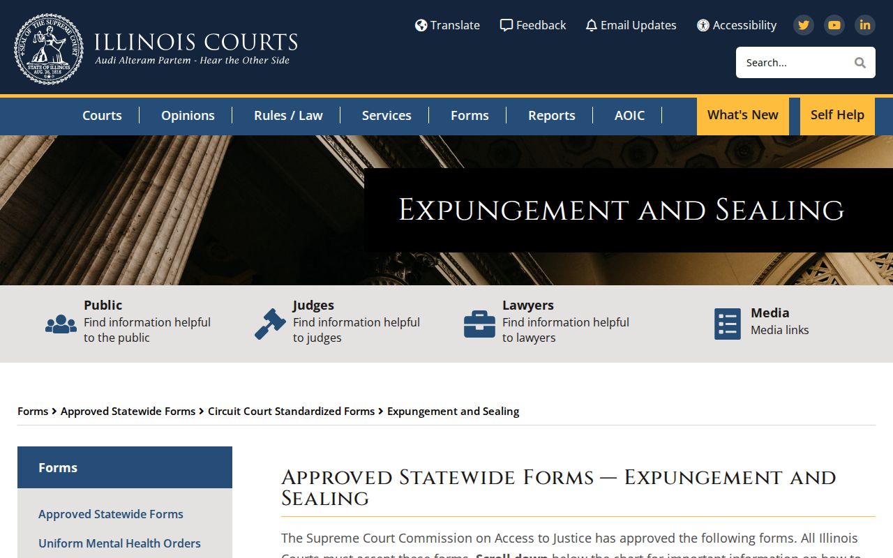 Illinois Courts official expungement and sealing forms page